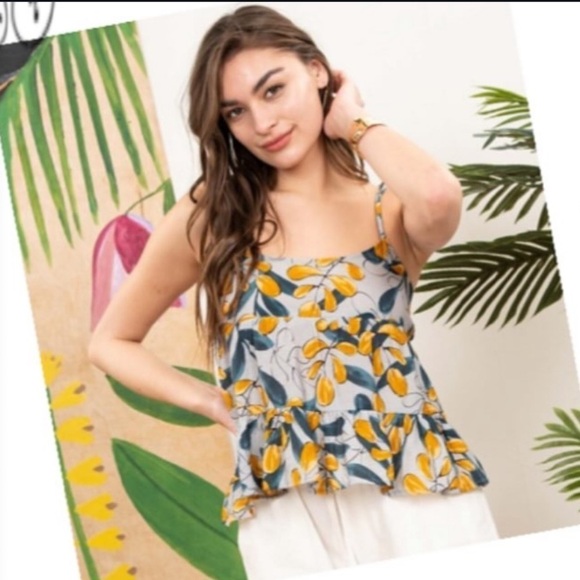 mine Tops - New Mine Womens Shirt Tank Fall Print Size Medium Green Yellow Casual